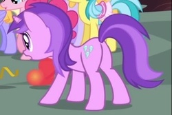 Size: 363x242 | Tagged: safe, screencap, amethyst star, drizzle, lemony gem, orange blossom, pinkie pie, prim posy, sparkler, pony, unicorn, g4, season 1, the ticket master, amethyst butt, background pony, butt, cropped, female, mare, plot, solo focus