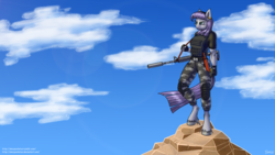 Size: 3840x2160 | Tagged: safe, artist:skorpionletun, maud pie, earth pony, anthro, unguligrade anthro, g4, ar-15, camouflage, ear piercing, earring, female, gun, high res, knee pads, knife, muscles, piercing, rifle, solo, unshorn fetlocks, weapon