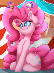 Size: 2000x2700 | Tagged: safe, artist:madacon, pinkie pie, rarity, earth pony, pony, unicorn, g4, the saddle row review, angel rarity, devil rarity, duality, eyes closed, female, high res, mare, smiling