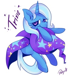 Size: 1377x1465 | Tagged: safe, artist:setoya, trixie, pony, unicorn, g4, female, looking at you, mare, smiling, solo, trixie's cape, trixie's hat