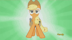 Size: 400x222 | Tagged: safe, screencap, applejack, applejack's "day" off, g4, animated, discovery family logo, female, reversed, solo, toolbelt, undressing