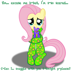 Size: 3000x3000 | Tagged: safe, artist:spellboundcanvas, fluttershy, g4, bonnie (fnaf), bronybait, crossover, cute, five nights at freddy's, footed sleeper, high res, onesie, scared, shyabetes, spellboundcanvas is trying to murder us