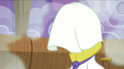 Size: 589x331 | Tagged: safe, screencap, rarity, applejack's "day" off, g4, season 6, animated, discovery family logo, faic, female, food, magic, marshmallow, nightmare fuel, pocket watch, prunity, pruny, vein, wrinkles, you know for kids