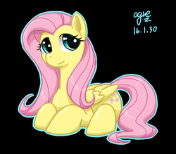 Size: 3507x3070 | Tagged: safe, artist:ogre, fluttershy, g4, black background, female, high res, pixiv, prone, simple background, solo