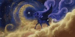 Size: 3720x1860 | Tagged: safe, alternate version, artist:bluespaceling, princess luna, alicorn, pony, g4, cloud, female, nebula, solo, space, stars, strolling