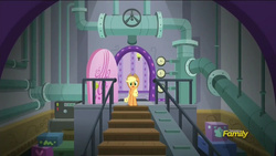 Size: 1280x720 | Tagged: safe, screencap, applejack, applejack's "day" off, g4, discovery family logo, laundry room, looking at you, pipes, spa, valve