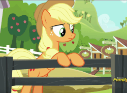 Size: 707x518 | Tagged: safe, screencap, applejack, applejack's "day" off, g4, animated, animation error, bipedal, discovery family logo, female, gate, loop