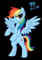 Size: 2480x3507 | Tagged: safe, artist:ogre, rainbow dash, g4, black background, female, high res, pixiv, rearing, simple background, solo