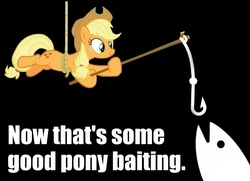 Size: 798x577 | Tagged: safe, applejack, earth pony, pony, applejack's "day" off, g4, bait, fishing rod, meme, reaction image, this is bait