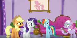 Size: 626x312 | Tagged: safe, screencap, applejack, lavender essence, rainbow dash, rarity, applejack's "day" off, g4, clipboard, discovery family logo, embarrassed