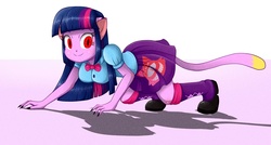Size: 779x417 | Tagged: safe, artist:the-butch-x, edit, twilight sparkle, equestria girls, g4, breasts, busty twilight sparkle, catgirl, explicit source, female, nightmare retardant, red eyes, solo, tongue out, twilight cat