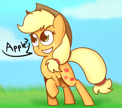 Size: 1368x1212 | Tagged: safe, artist:mr-degration, applejack, g4, dialogue, female, raised hoof, solo, that pony sure does love apples