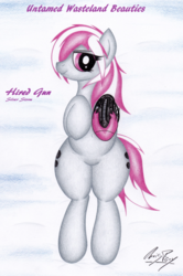 Size: 1024x1543 | Tagged: safe, artist:thechrispony, oc, oc only, oc:hired gun, pony, fallout equestria, fallout equestria: heroes, amputee, belly button, body pillow, body pillow design, cute, looking at you, prosthetic leg, prosthetic limb, prosthetics, solo, traditional art, untamed wasteland beauties, wide hips