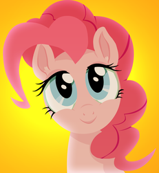 Size: 3700x4000 | Tagged: safe, artist:buttercupsaiyan, pinkie pie, g4, bust, cute, diapinkes, female, high res, lidded eyes, looking at you, portrait, simple background, smiling, solo, yellow background