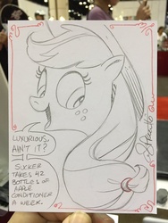 Size: 1024x1365 | Tagged: safe, artist:andypriceart, applejack, earth pony, pony, g4, dialogue, female, i really like her mane, looking back, mare, open mouth, open smile, smiling, solo, speech bubble, traditional art