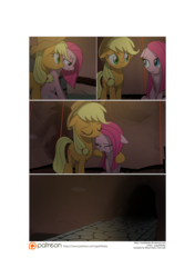 Size: 3541x5016 | Tagged: safe, artist:gashiboka, applejack, pinkie pie, earth pony, pony, comic:recall the time of no return, g4, absurd resolution, comic, crying, no dialogue, patreon, patreon logo, pinkamena diane pie