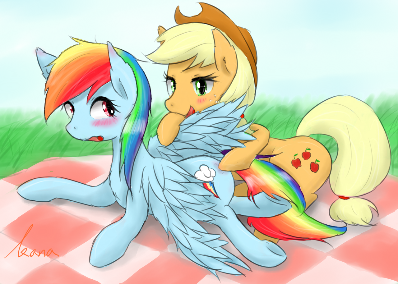 safe, artist:kanaowo, applejack, <b>rainbow</b> <b>dash</b>, g4, applebutt, blushing, fem...