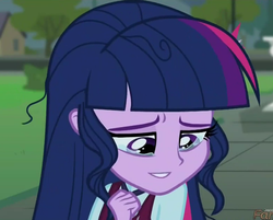 Size: 831x669 | Tagged: safe, edit, edited screencap, screencap, sci-twi, twilight sparkle, equestria girls, g4, my little pony equestria girls: friendship games, crying, cute, inverted mouth, loose hair, missing accessory, original hair, smiling, twiabetes