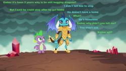 Size: 1280x720 | Tagged: safe, princess ember, spike, dragon, g4, gauntlet of fire, image macro, implied garble, meme, text