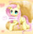 Size: 1084x1122 | Tagged: safe, artist:hashioaryut, fluttershy, pegasus, pony, g4, cute, female, food, heart, horse meat, japanese, mare, mouth hold, pastry, question mark, shyabetes, sign, solo, translated in the description