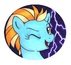 Size: 933x860 | Tagged: safe, artist:helicityponi, lightning dust, pegasus, pony, g4, bust, female, gif, lightning, non-animated gif, one eye closed, solo, wink