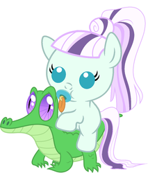 Size: 976x1079 | Tagged: safe, artist:red4567, coloratura, gummy, pony, g4, baby, baby pony, coloratura riding gummy, countess coloratura, cute, pacifier, ponies riding gators, riding, weapons-grade cute
