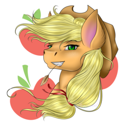 Size: 2160x2160 | Tagged: safe, artist:crazyaniknowit, applejack, g4, bust, female, grin, high res, lacrimal caruncle, portrait, sidemouth, solo, straw