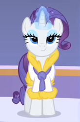 Size: 297x453 | Tagged: safe, screencap, rarity, pony, g4, green isn't your color, bathrobe, clothes, dressing gown, female, magic, magic aura, robe, solo, telekinesis