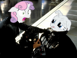 Size: 1024x768 | Tagged: safe, edit, edited edit, rarity, sweetie belle, applejack's "day" off, g4, darth vader, gasp, luke skywalker, prunity, pruny, screaming, star wars, star wars: return of the jedi, sweat, the implications are horrible, vein
