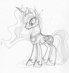 Size: 788x838 | Tagged: safe, artist:ciaran, derpibooru exclusive, princess luna, g4, female, monochrome, simple background, sketch, solo