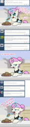 Size: 600x2555 | Tagged: safe, artist:askacopycenterpony-blog, twinkleshine, ask a copy center pony, g4, cookie, eating, female, food, magic, screaming, solo, telekinesis