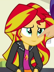 Size: 404x534 | Tagged: safe, edit, edited screencap, screencap, sunset shimmer, equestria girls, g4, my little pony equestria girls: rainbow rocks, boop, boop edit, cropped, finger, hand, inverted mouth