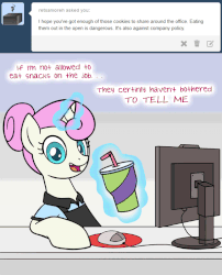 Size: 600x744 | Tagged: safe, artist:askacopycenterpony-blog, twinkleshine, ask a copy center pony, g4, animated, computer, computer mouse, female, magic, misspelling, solo, telekinesis