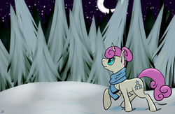 Size: 1280x835 | Tagged: safe, artist:heroictarsier, twinkleshine, ask a copy center pony, g4, clothes, female, scarf, snow, solo
