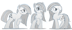 Size: 2000x851 | Tagged: safe, artist:ncmares, marble pie, g4, blushing, female, hair over one eye, monochrome, raised hoof, sketch, solo