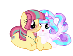 Size: 1112x860 | Tagged: dead source, safe, artist:flurrypastels-mlp, princess flurry heart, sour sweet, g4, base used, freckles, ponified, watermark
