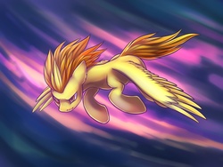 Size: 1280x960 | Tagged: safe, artist:dragonataxia, spitfire, pegasus, pony, g4, female, flying, simple background, solo, spread wings, wings