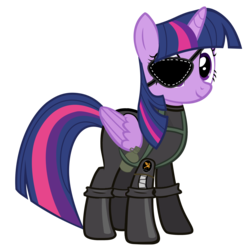 Size: 3170x3248 | Tagged: safe, edit, twilight sparkle, alicorn, pony, g4, big boss, crossover, digital art, eyepatch, female, high res, mare, metal gear, metal gear solid, simple background, solid sparkle, solo, transparent background, twilight sparkle (alicorn), vector