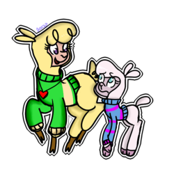 Size: 540x540 | Tagged: safe, artist:apple-jazzy, paprika (tfh), pom (tfh), alpaca, lamb, sheep, them's fightin' herds, chara, community related, frisk, reference, simple background, transparent background, undertale