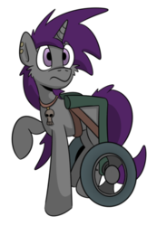 Size: 450x652 | Tagged: dead source, safe, artist:jittery-the-dragon, oc, oc only, oc:sparky scamper, pony, unicorn, disabled, handicapped, paraplegic mare, solo, wheelchair
