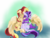 Size: 1503x1128 | Tagged: safe, artist:firimil, spike, starlight glimmer, sunset shimmer, alicorn, pony, unicorn, g4, alicornified, fanfic art, hug, race swap, sad, shimmercorn, sunset shimmer is mad about everything, unshorn fetlocks