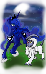 Size: 1330x2128 | Tagged: safe, artist:firimil, princess luna, absol, g4, crossover, pokémon