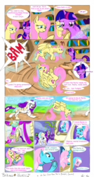 Size: 1190x2220 | Tagged: safe, artist:firimil, aloe, fluttershy, lotus blossom, rarity, twilight sparkle, comic:baking hazards, fanfic:green, g4, comic, fanfic, fanfic art, female, lesbian, ship:flarity, shipping