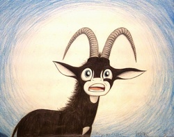 Size: 1006x794 | Tagged: safe, artist:thefriendlyelephant, oc, oc only, oc:sabe, antelope, giant sable antelope, animal in mlp form, barely pony related, dumbfounded, face, funny, horns, horrified, non-mlp oc, solo, surprised, traditional art