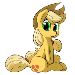 Size: 3000x3000 | Tagged: safe, artist:dimfann, applejack, g4, cute, female, high res, jackabetes, looking at you, simple background, sitting, smiling, solo, transparent background