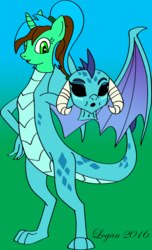 Size: 420x693 | Tagged: safe, artist:thesuitkeeper89, princess ember, oc, oc:minty ocean, dragon, pony, unicorn, g4, clothes, disguise, mask, masking, ponysona, skinsuit