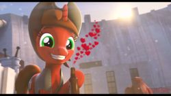 Size: 1920x1080 | Tagged: safe, artist:alcohors, oc, oc only, oc:essy ferguson, pony, unicorn, 3d, bottle, clothes, hat, heart, rule 63, solo, source filmmaker, vest