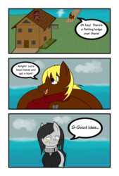 Size: 4342x6442 | Tagged: safe, artist:facade, oc, oc only, oc:facade, oc:joey butterscotch, comic:stalwart silence, absurd resolution, lodge, male, ocean, sick