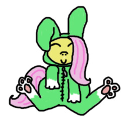 Size: 1191x1187 | Tagged: safe, artist:floppy pony, fluttershy, pegasus, pony, ask floppy pony, g4, 1000 hours in ms paint, ask, bunny costume, bunnyshy, chibi, clothes, color, colored, cute, digital art, easter, easter bunny, fanart, female, floppy pony, paw gloves, paw pads, paw prints, solo, tumblr, tumblr blog