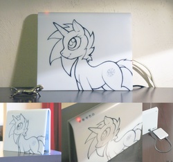 Size: 3200x3000 | Tagged: safe, artist:darkdoomer, oc, oc only, pony, unicorn, customized toy, high res, irl, livebox, photo, photography, router, technology, toy, traditional art, wi-fi
